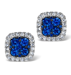 18K White Gold KEIRA 3ct Sapphire and 1ct Diamond HALO Earrings
