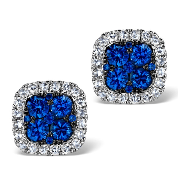 18K White Gold KEIRA 3ct Sapphire and 1ct Diamond HALO Earrings - image 1