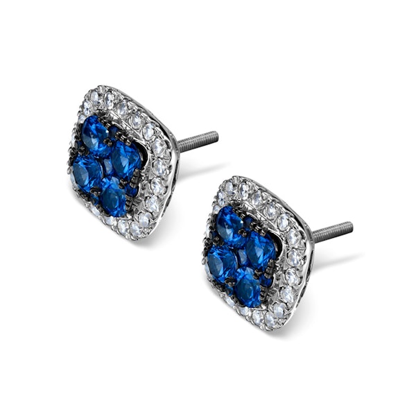 18K White Gold KEIRA 3ct Sapphire and 1ct Diamond HALO Earrings - Image 2