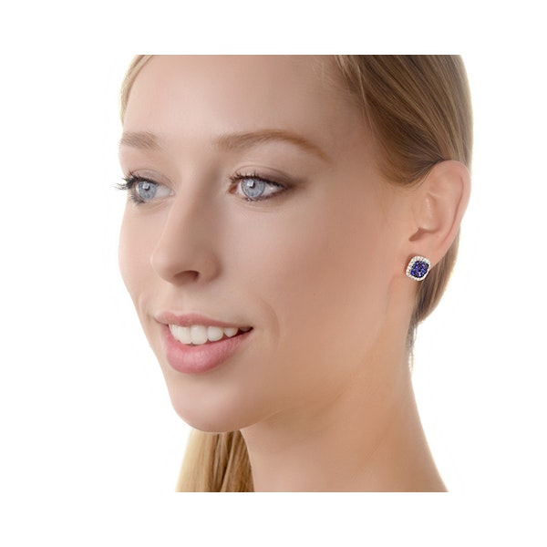 18K White Gold KEIRA 3ct Sapphire and 1ct Diamond HALO Earrings - Image 3