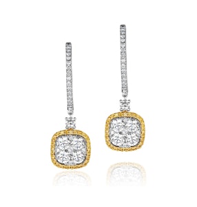 18K White Gold an gelina 3ct Diamond and Yellow Diamond Halo Earrings