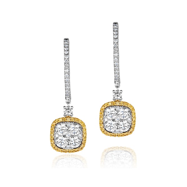 18K White Gold an gelina 3ct Diamond and Yellow Diamond Halo Earrings - Image 1