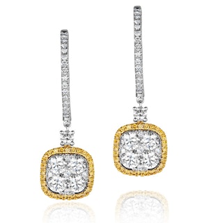 18K White Gold an gelina 3ct Diamond and Yellow Diamond Halo Earrings