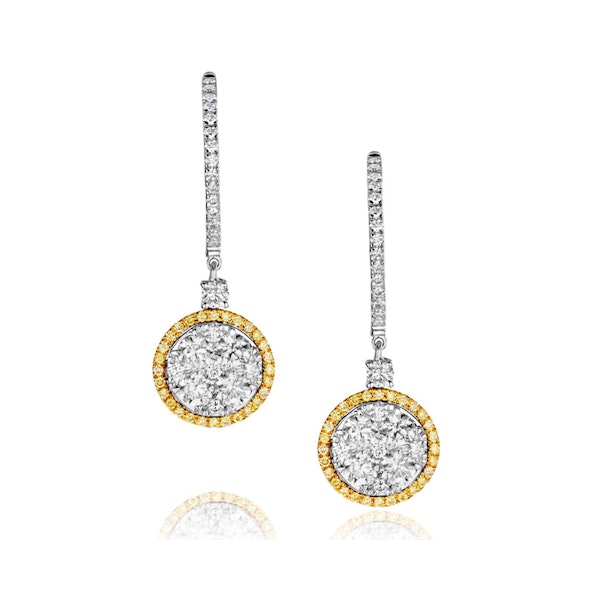 18K White Gold Alessia 2.50ct Diamond and Yellow Diamond Halo Earrings - Image 1