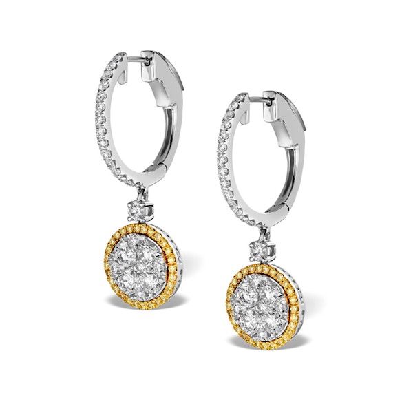 18K White Gold Alessia 2.50ct Diamond and Yellow Diamond Halo Earrings - Image 2