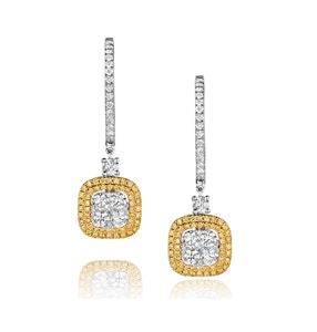 18K White Gold Lucia 1.90ct Diamond and Yellow Diamond Halo Earrings