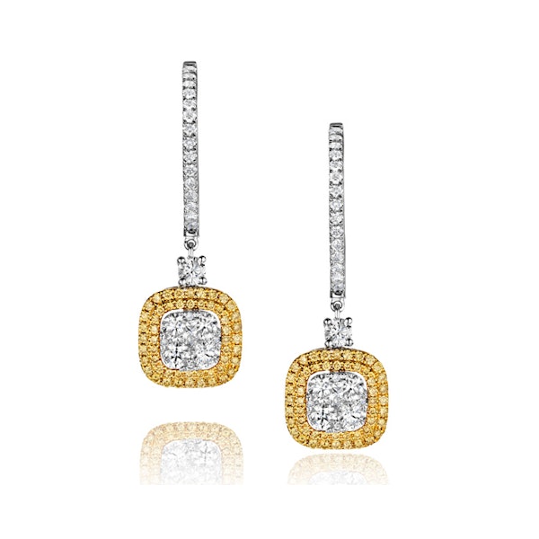 18K White Gold Lucia 1.90ct Diamond and Yellow Diamond Halo Earrings - Image 1