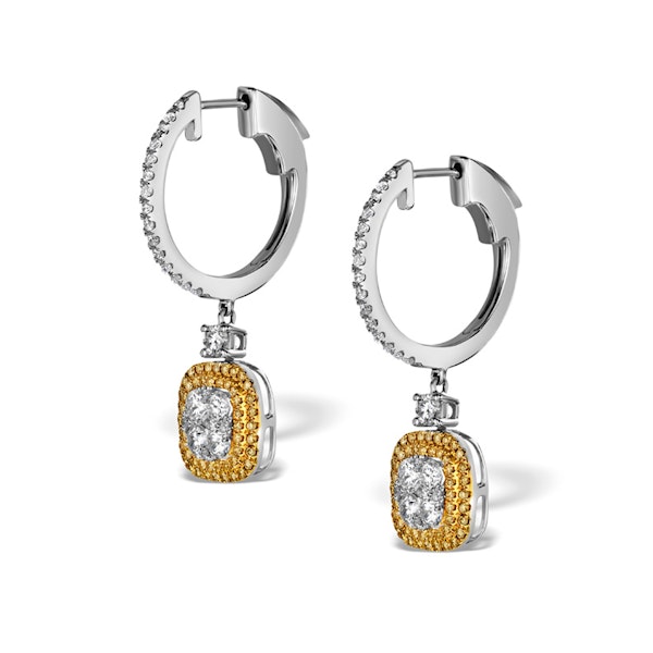 18K White Gold Lucia 1.90ct Diamond and Yellow Diamond Halo Earrings - Image 2