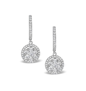 Halo Diamond Drop Earrings - Florence - 1.09ct - in 18K White Gold