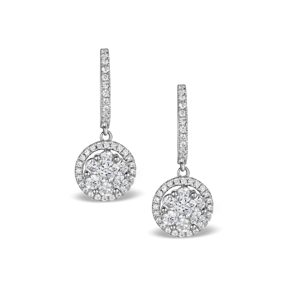 Halo Diamond Drop Earrings - Florence - 1.09ct - in 18K White Gold - Image 1