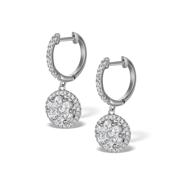 Halo Lab Diamond Drop Earrings - Florence - 1.09ct - in 9K White Gold - Image 2