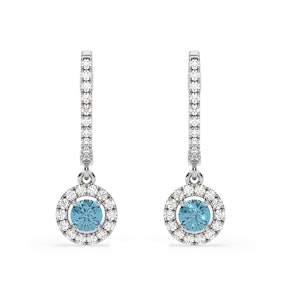 Ella Blue Lab Diamond 1.48ct Halo Drop Earrings in 18K White Gold - Elara Collection