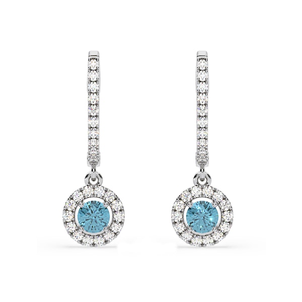 Ella Blue Lab Diamond 1.48ct Halo Drop Earrings in 18K White Gold - Elara Collection - Image 1