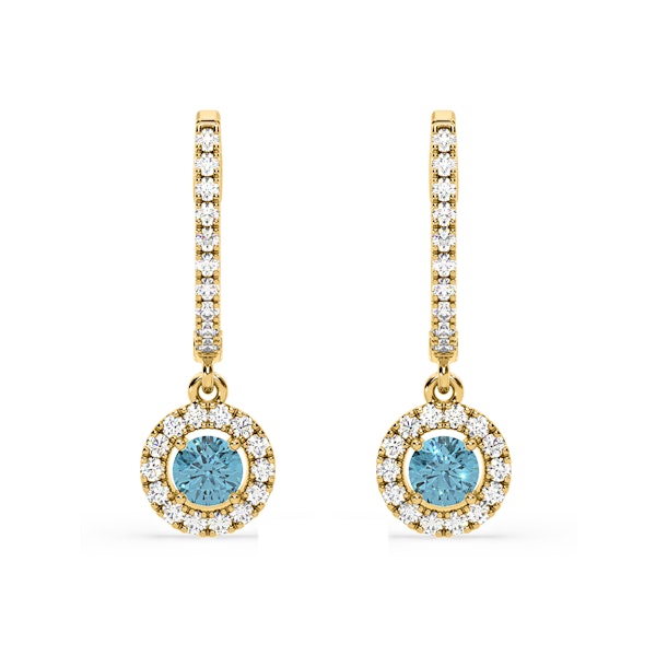 Ella Blue Lab Diamond 1.48ct Halo Drop Earrings in 18K Yellow Gold - Elara Collection - Image 1
