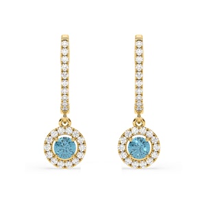Ella Blue Lab Diamond 1.48ct Halo Drop Earrings in 18K Yellow Gold - Elara Collection