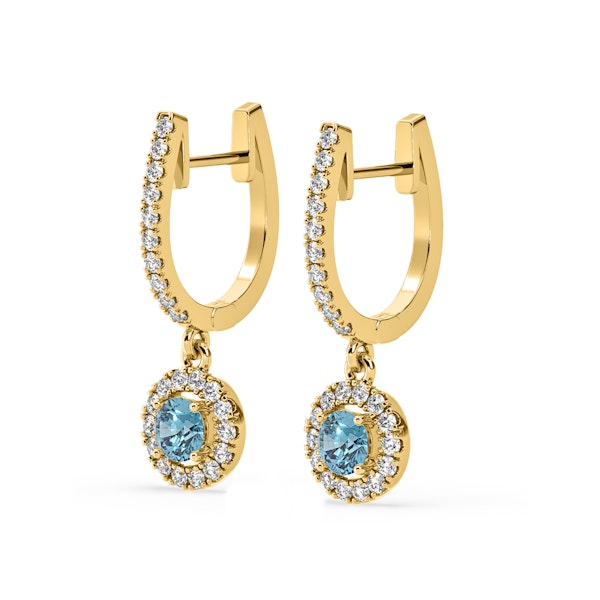 Ella Blue Lab Diamond 1.48ct Halo Drop Earrings in 18K Yellow Gold - Elara Collection - Image 3