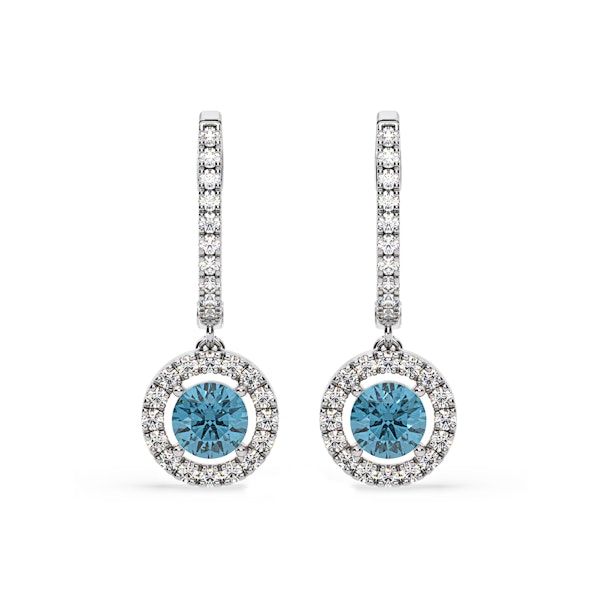Ella Blue Lab Diamond 2.60ct Halo Drop Earrings in 18K White Gold - Elara Collection - Image 1