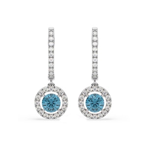 Ella Blue Lab Diamond 2.60ct Halo Drop Earrings in 18K White Gold - Elara Collection