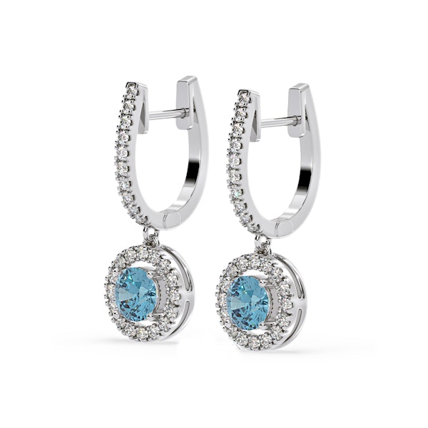 Ella Blue Lab Diamond 2.60ct Halo Drop Earrings in 18K White Gold - Elara Collection - Image 3