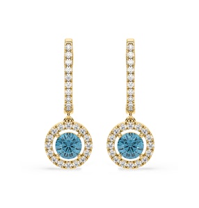Ella Blue Lab Diamond 2.60ct Halo Drop Earrings in 18K Yellow Gold - Elara Collection