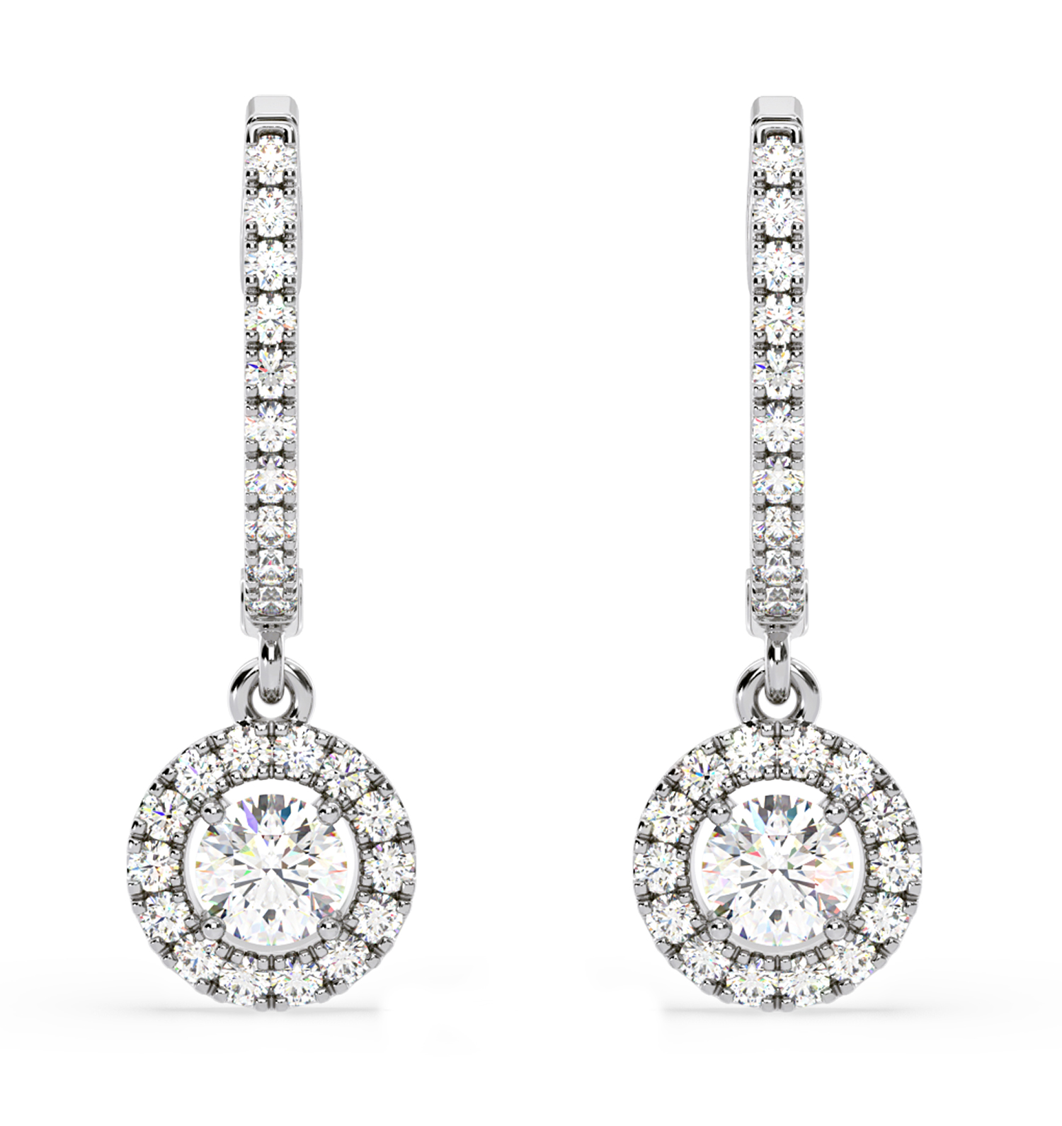 Ella Lab Diamond Halo Drop Earrings 1.48ct in 18K White Gold F/VS1