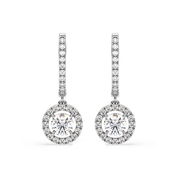Ella Lab Diamond Halo Drop Earrings 2.60ct in 18K White Gold F/VS1 - Image 1