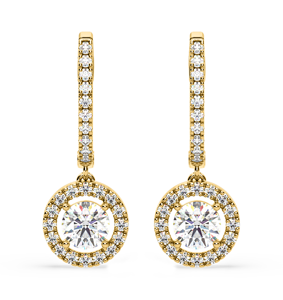 Ella Lab Diamond Halo Drop Earrings 2.60ct in 18K Yellow Gold F/VS1