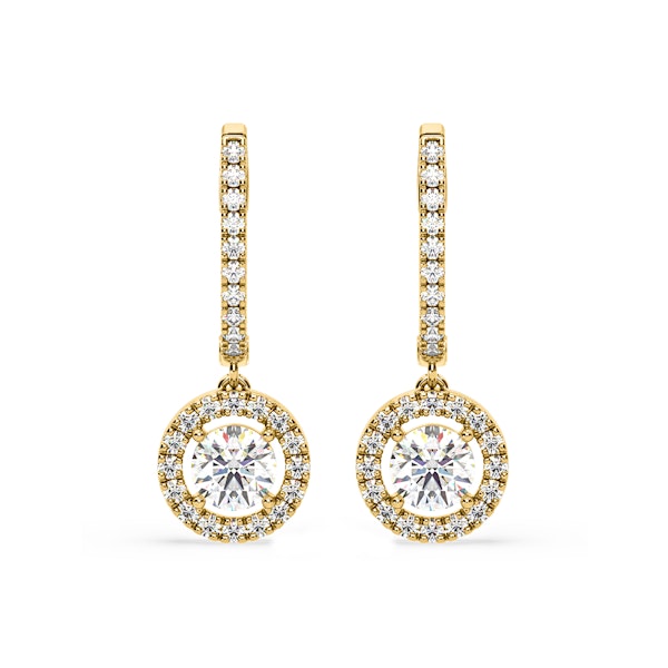Ella Lab Diamond Halo Drop Earrings 2.60ct in 18K Yellow Gold F/VS1 - Image 1