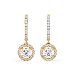 Ella Lab Diamond Halo Drop Earrings 2.60ct in 18K Yellow Gold F/VS1