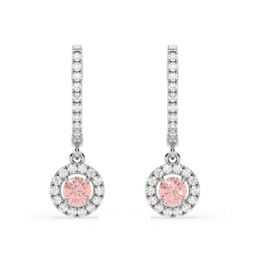 Ella Pink Lab Diamond 1.48ct Halo Drop Earrings in 18K White Gold - Elara Collection