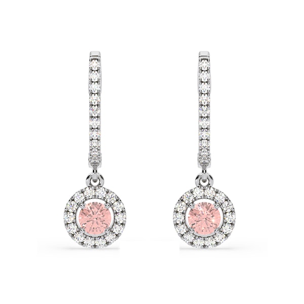 Ella Pink Lab Diamond 1.48ct Halo Drop Earrings in 18K White Gold - Elara Collection - Image 1