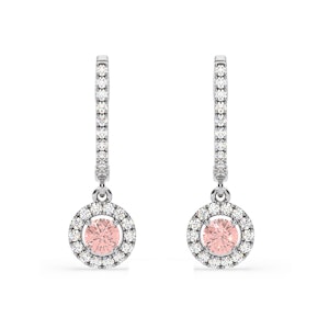 Ella Pink Lab Diamond 1.48ct Halo Drop Earrings in 18K White Gold - Elara Collection
