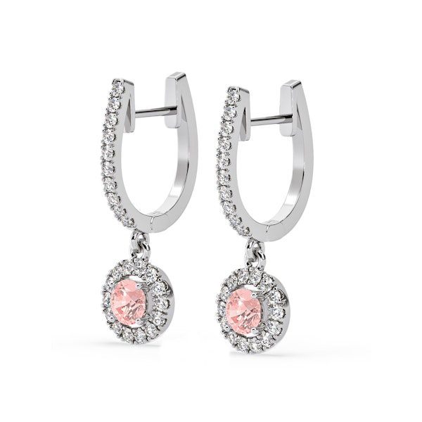 Ella Pink Lab Diamond 1.48ct Halo Drop Earrings in 18K White Gold - Elara Collection - Image 3