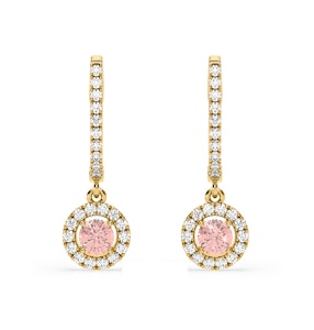 Ella Pink Lab Diamond 1.48ct Halo Drop Earrings in 18K Yellow Gold - Elara Collection