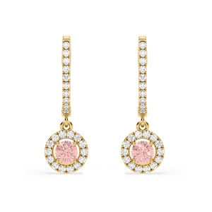 Ella Pink Lab Diamond 1.48ct Halo Drop Earrings in 18K Yellow Gold - Elara Collection