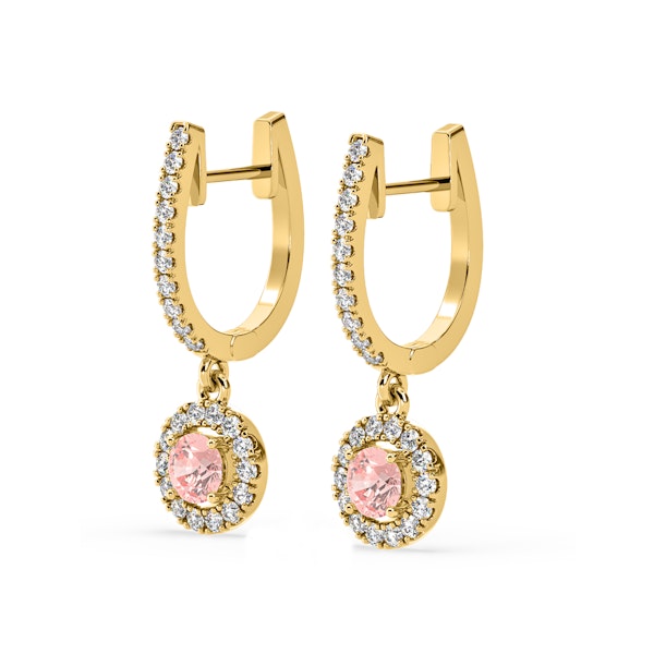 Ella Pink Lab Diamond 1.48ct Halo Drop Earrings in 18K Yellow Gold - Elara Collection - Image 3