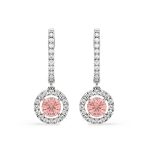 Ella Pink Lab Diamond 2.60ct Halo Drop Earrings in 18K White Gold - Elara Collection