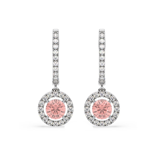 Ella Pink Lab Diamond 2.60ct Halo Drop Earrings in 18K White Gold - Elara Collection - Image 1