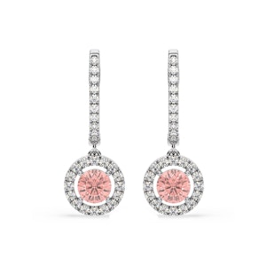 Ella Pink Lab Diamond 2.60ct Halo Drop Earrings in 18K White Gold - Elara Collection
