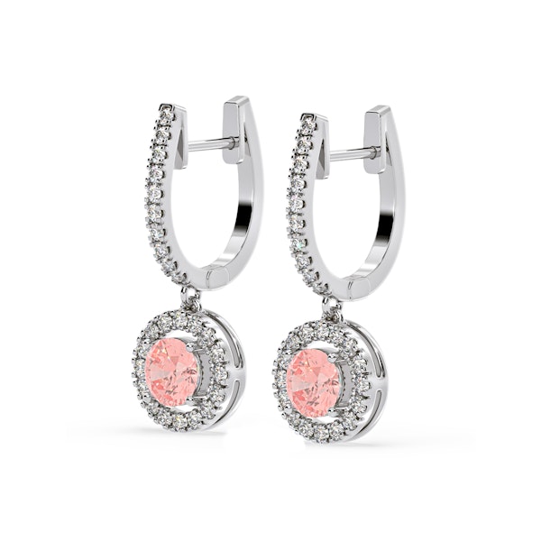 Ella Pink Lab Diamond 2.60ct Halo Drop Earrings in 18K White Gold - Elara Collection - Image 3