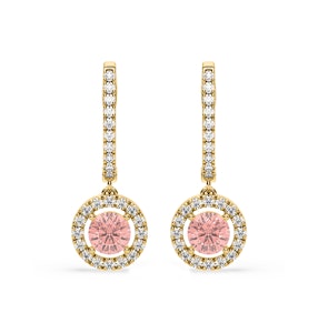 Ella Pink Lab Diamond 2.60ct Halo Drop Earrings in 18K Yellow Gold - Elara Collection