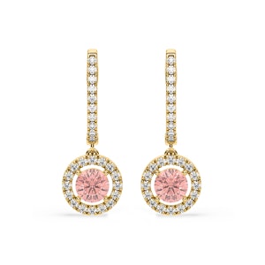 Ella Pink Lab Diamond 2.60ct Halo Drop Earrings in 18K Yellow Gold - Elara Collection