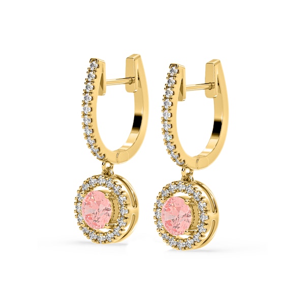 Ella Pink Lab Diamond 2.60ct Halo Drop Earrings in 18K Yellow Gold - Elara Collection - Image 3
