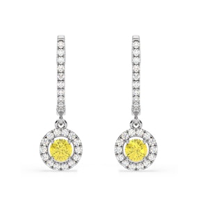 Ella Yellow Lab Diamond 1.48ct Halo Drop Earrings in 18K White Gold - Elara Collection