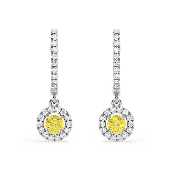 Ella Yellow Lab Diamond 1.48ct Halo Drop Earrings in 18K White Gold - Elara Collection - Image 1