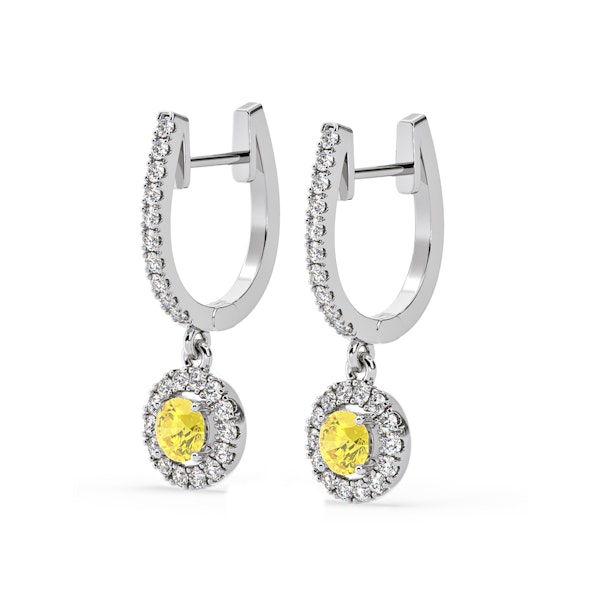 Ella Yellow Lab Diamond 1.48ct Halo Drop Earrings in 18K White Gold - Elara Collection - Image 3