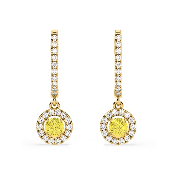 Ella Yellow Lab Diamond 1.48ct Halo Drop Earrings in 18K Yellow Gold - Elara Collection - Image 1