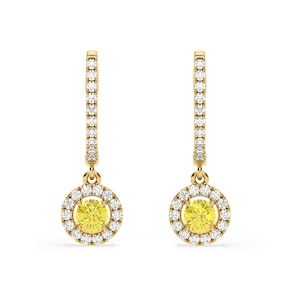 Ella Yellow Lab Diamond 1.48ct Halo Drop Earrings in 18K Yellow Gold - Elara Collection