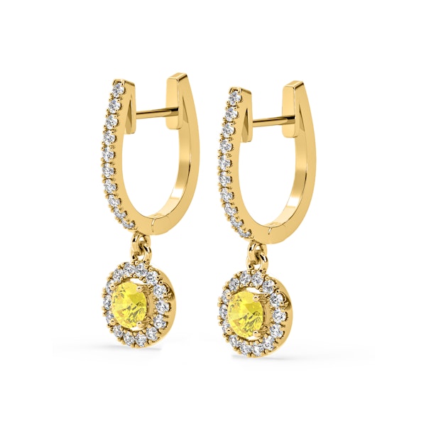 Ella Yellow Lab Diamond 1.48ct Halo Drop Earrings in 18K Yellow Gold - Elara Collection - Image 3