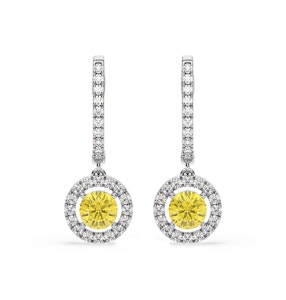 Ella Yellow Lab Diamond 2.60ct Halo Drop Earrings in 18K White Gold - Elara Collection